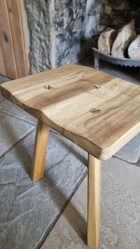 Hand-Carved Wood Accent Stool