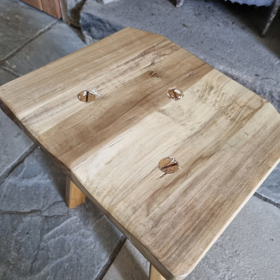 Hand-Carved Wood Accent Stool