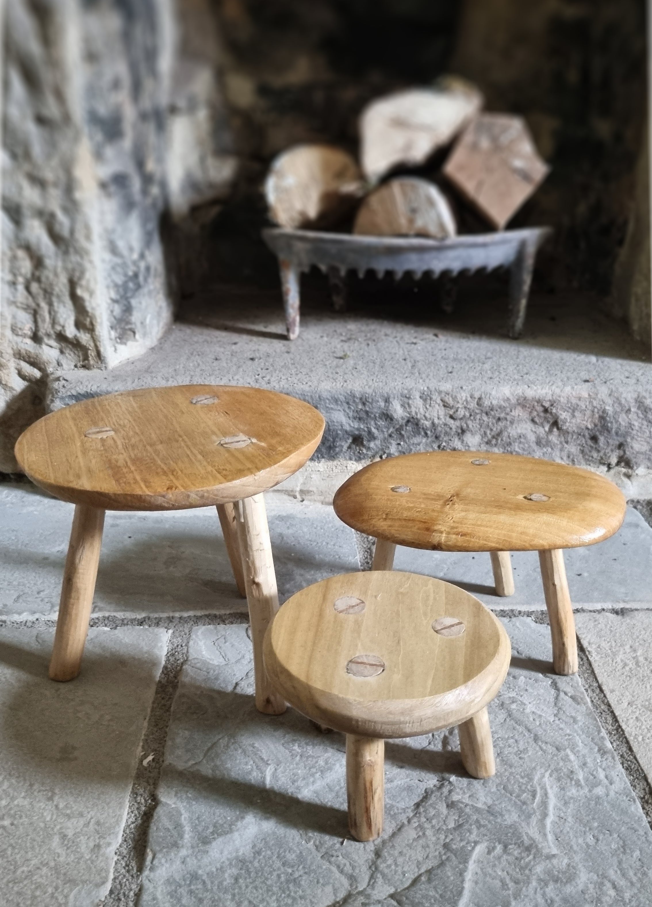 Wooden Mushroom Stool Plant Stand Set of 3
