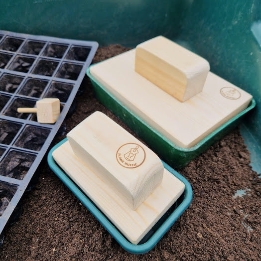 Seed Tray Tamper Set of 3 – Handmade Pine Wood Gardener Gift