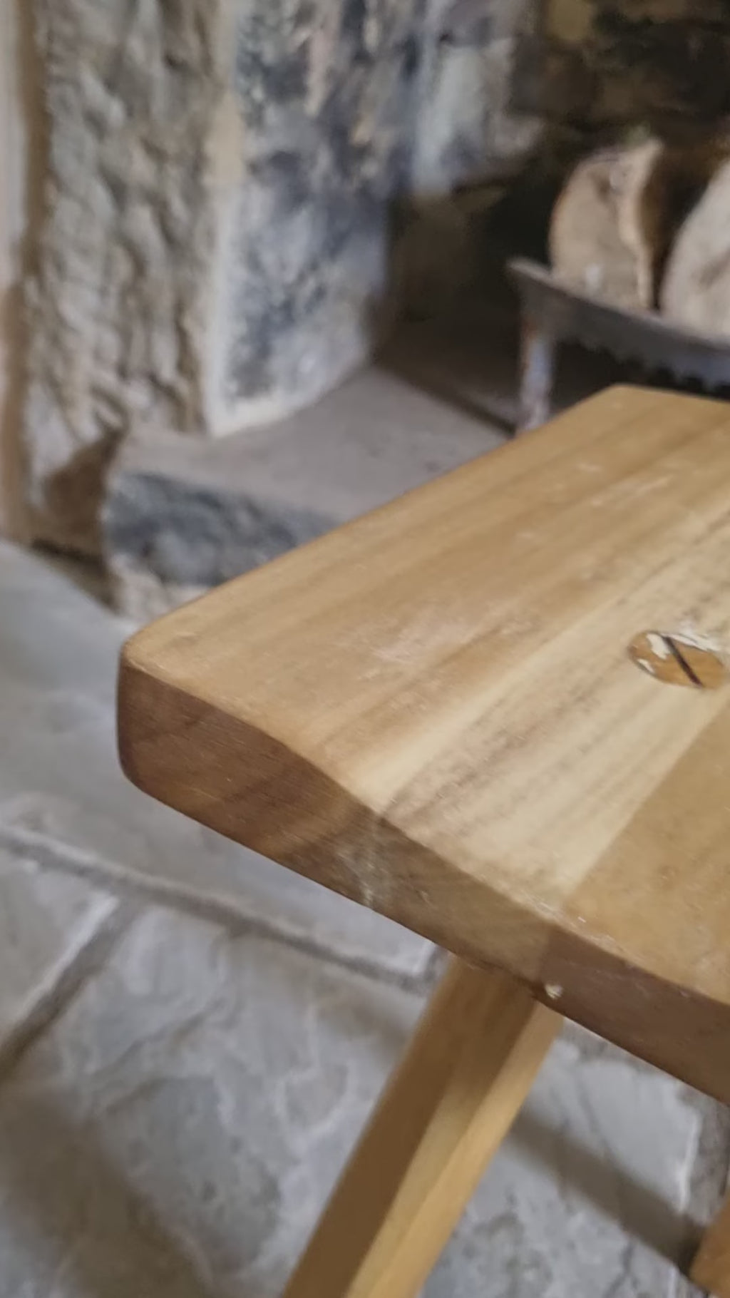 Hand-Carved Wood Accent Stool